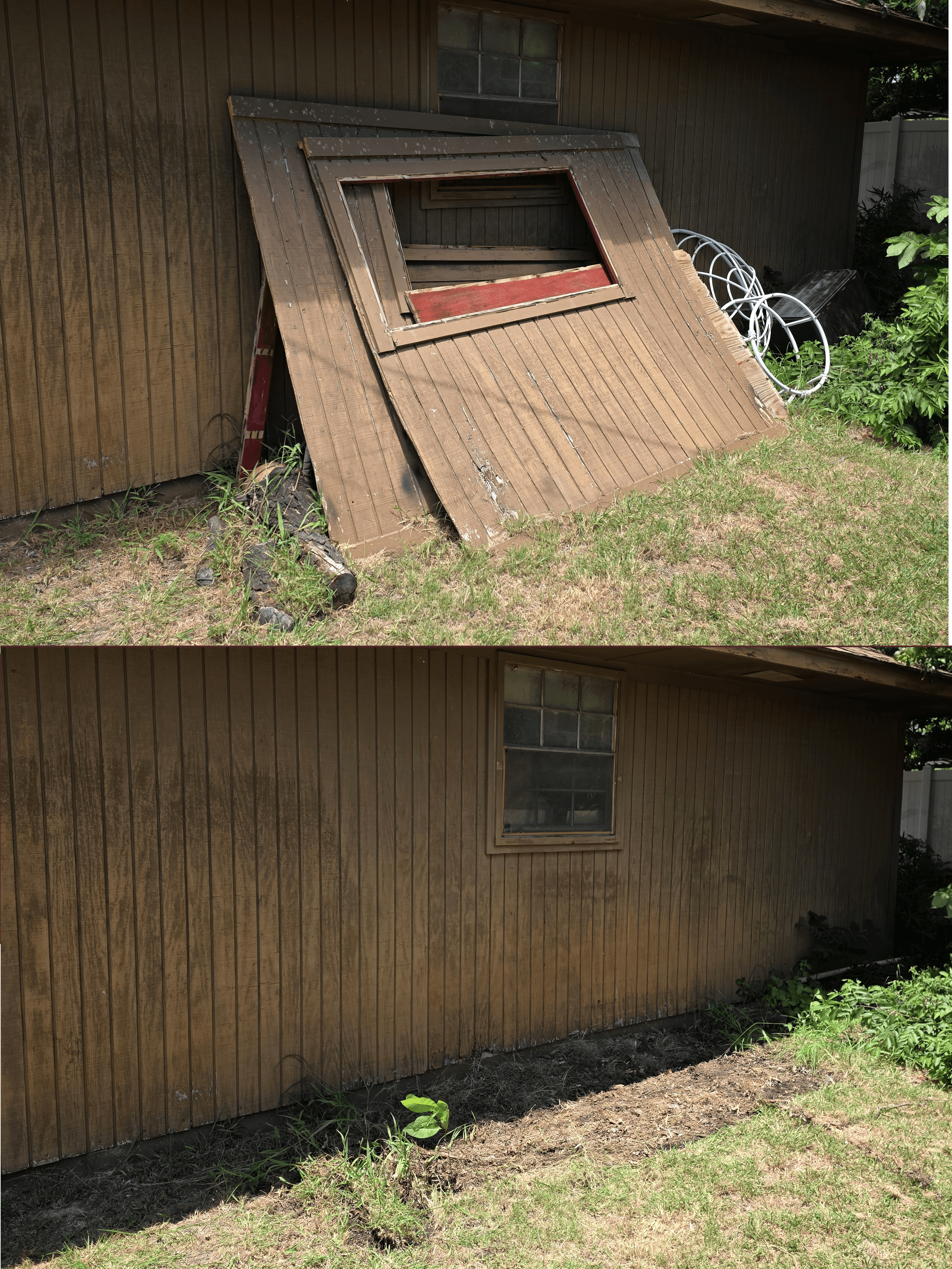 Walls debris before and after